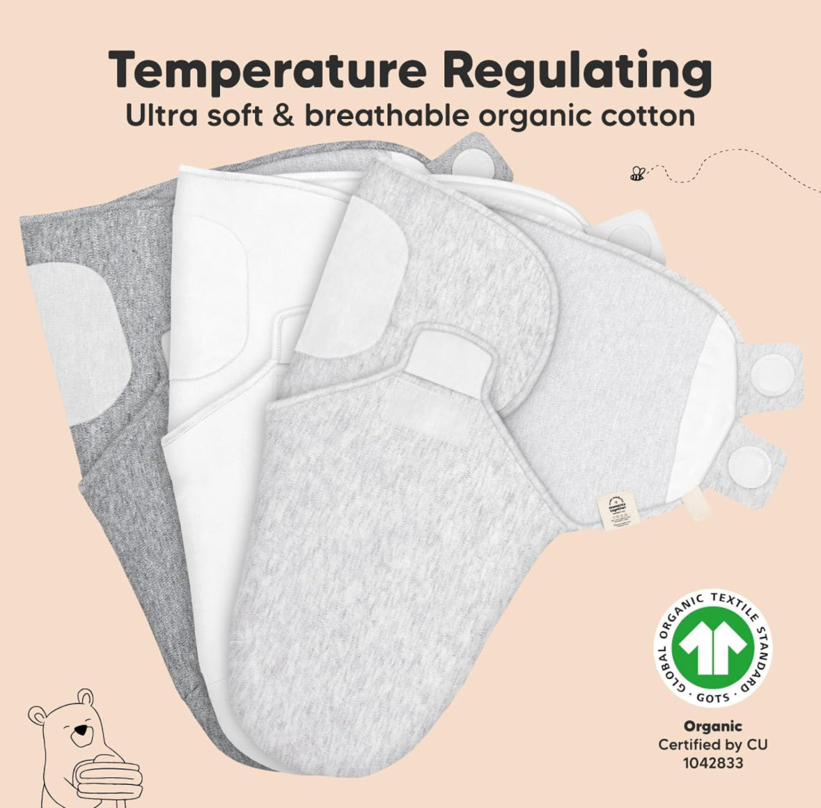 3-Pack Organic Baby Swaddle Sleep Sacks