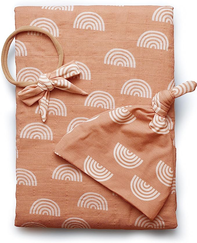 Miaoberry 100% Organic Cotton Muslin Baby Swaddle Blanket Set | Caramel Rainbow