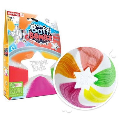 Baff bomb white star rainbow effect