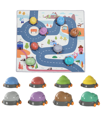 Stacking cars toy with play mat