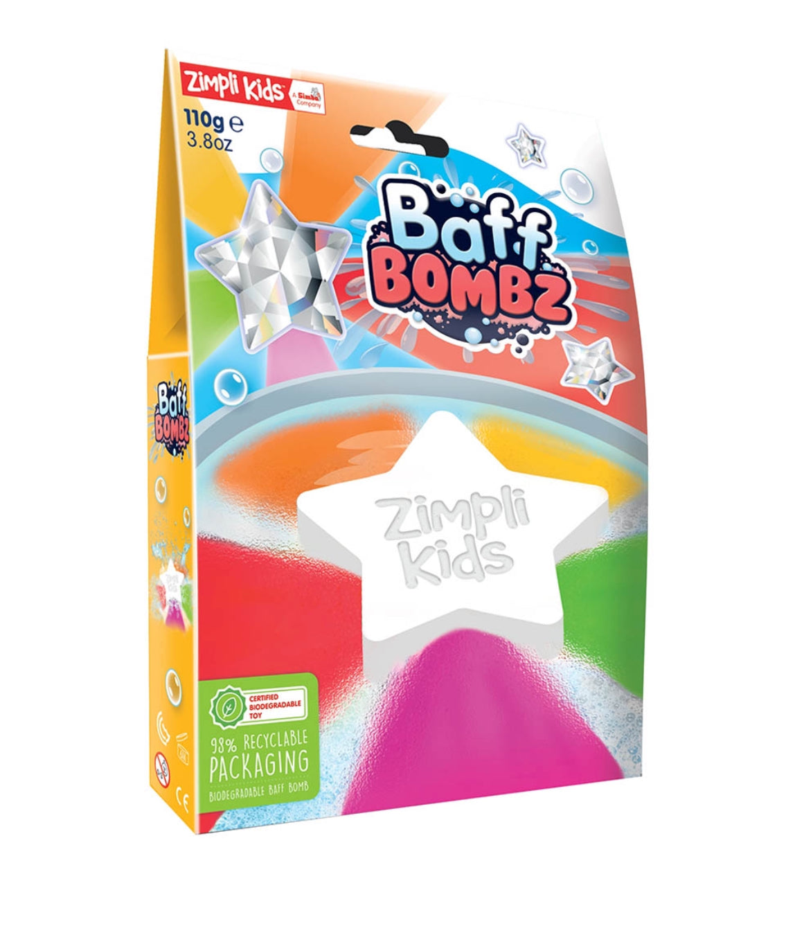 Baff bomb white star rainbow effect